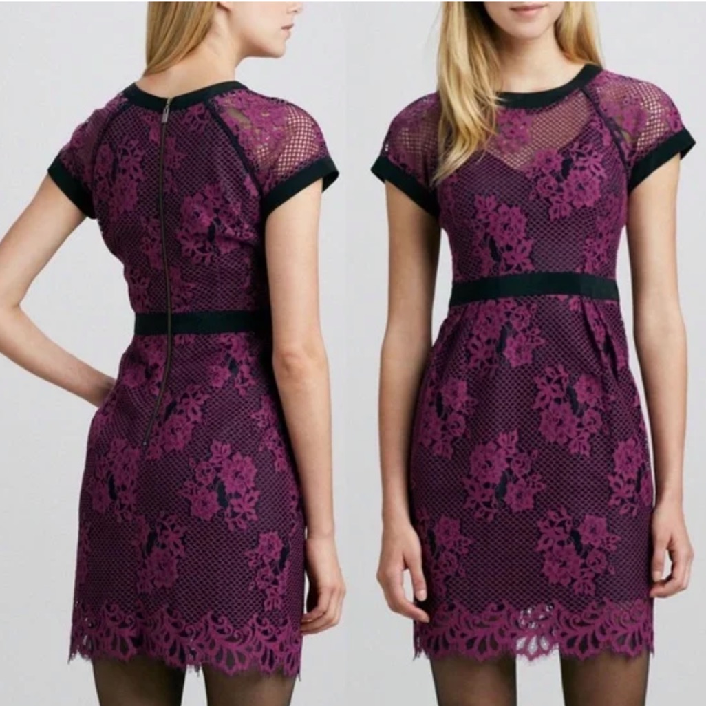 220 Nanette Lepore Orchid Purple “Hidden Gem” Lace Dress - Size 2